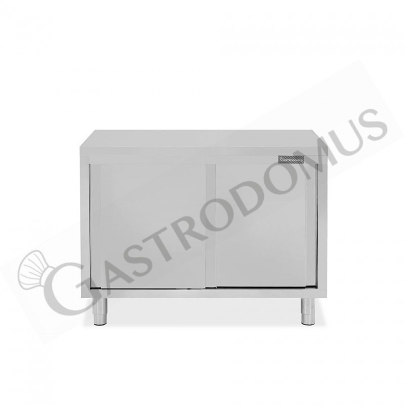 Tavolo armadiato passante in acciaio inox con porte scorrevoli, L 1000 mm x P 600 mm x H 865mm Tavolo armadiato passante in acciaio inox con porte scorrevoli, L 1000 mm x P 600 mm x H 865mm