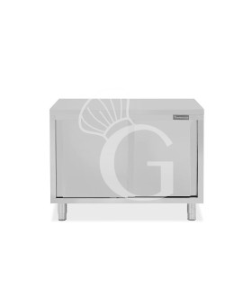 Tavolo armadiato passante in acciaio inox con porte scorrevoli, L 1100 mm x P 800 mm x H 850 mm