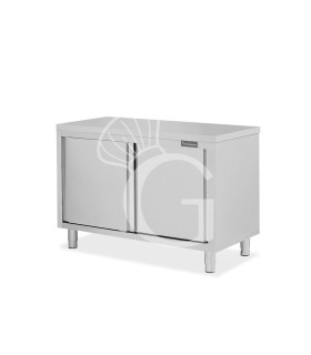 Tavolo armadiato passante in acciaio inox con porte scorrevoli, L 1300 mm x P 600 mm x H 850 mm