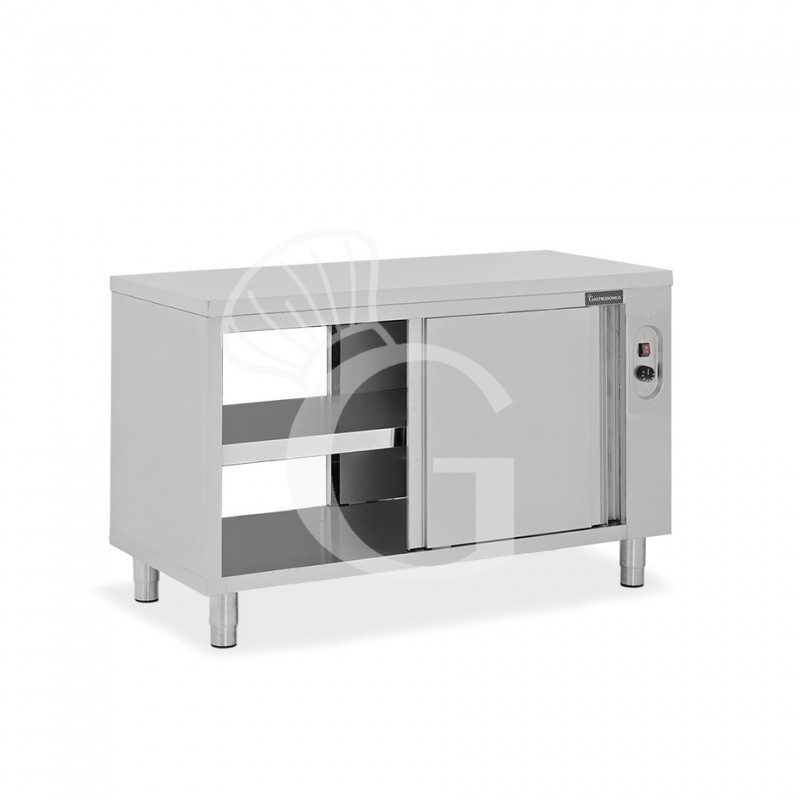 Tavolo armadiato passante in acciaio inox con porte scorrevoli, L 1400 mm x P 600 mm x H 850 mm