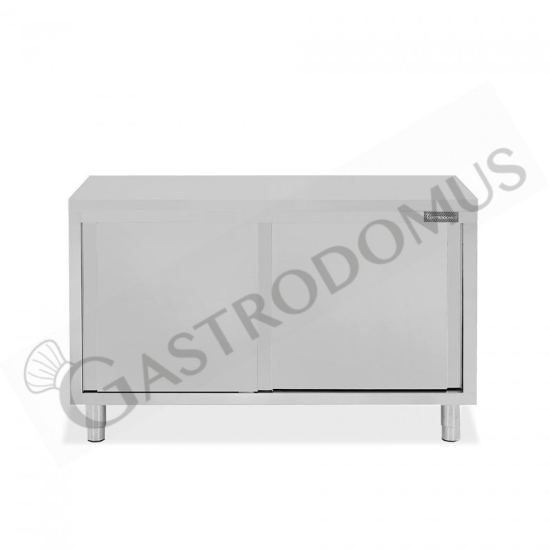 Tavolo armadiato passante in acciaio inox con porte scorrevoli, L 1500 mm x P 700 mm x H 850 mm Tavolo armadiato passante in acciaio inox con porte scorrevoli, L 1500 mm x P 700 mm x H 850 mm