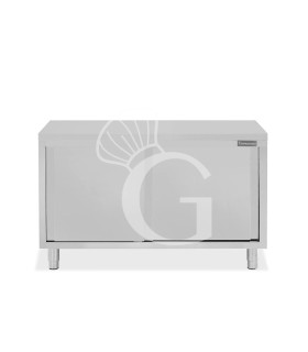 Tavolo armadiato passante in acciaio inox con porte scorrevoli, L 1500 mm x P 600 mm x H 850 mm