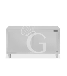 Tavolo armadiato passante in acciaio inox con porte scorrevoli, L 1600 mm x P 800 mm x H 850 mm