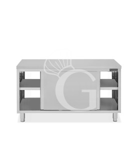Tavolo armadiato passante in acciaio inox con porte scorrevoli, L 1700 mm x P 600 mm x H 850 mm