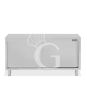 Tavolo armadiato passante in acciaio inox con porte scorrevoli, L 1800 mm x P 800 mm x H 850 mm