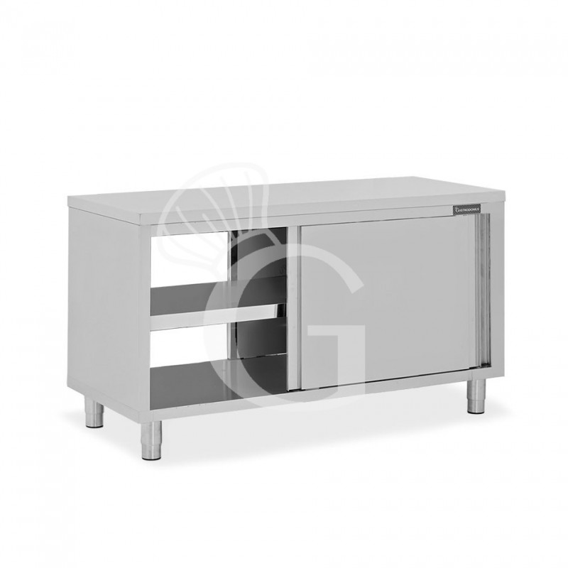 Tavolo armadiato passante in acciaio inox con porte scorrevoli, L 1800 mm x P 700 mm x H 850 mm