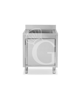 Lavello armadiato 1 porta battente, 1 vasca, alzatina, L 500 mm x P 600 mm x H 965 mm - con foro rubinetto Ø 32 mm
