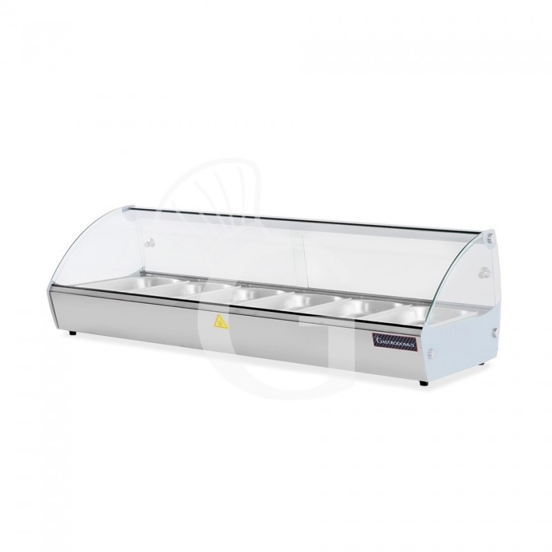 Vetrina Riscaldata inox e vetro 6 bacinelle GN1/3 H 40 mm L 1127 mm x P 420 mm x H 336 mm