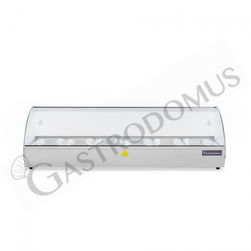 Vetrina Riscaldata inox e vetro 6 bacinelle GN1/3 H 40 mm L 1127 mm x P 420 mm x H 336 mm Vetrina Riscaldata inox e vetro 6 bacinelle GN1/3 H 40 mm L 1127 mm x P 420 mm x H 336 mm