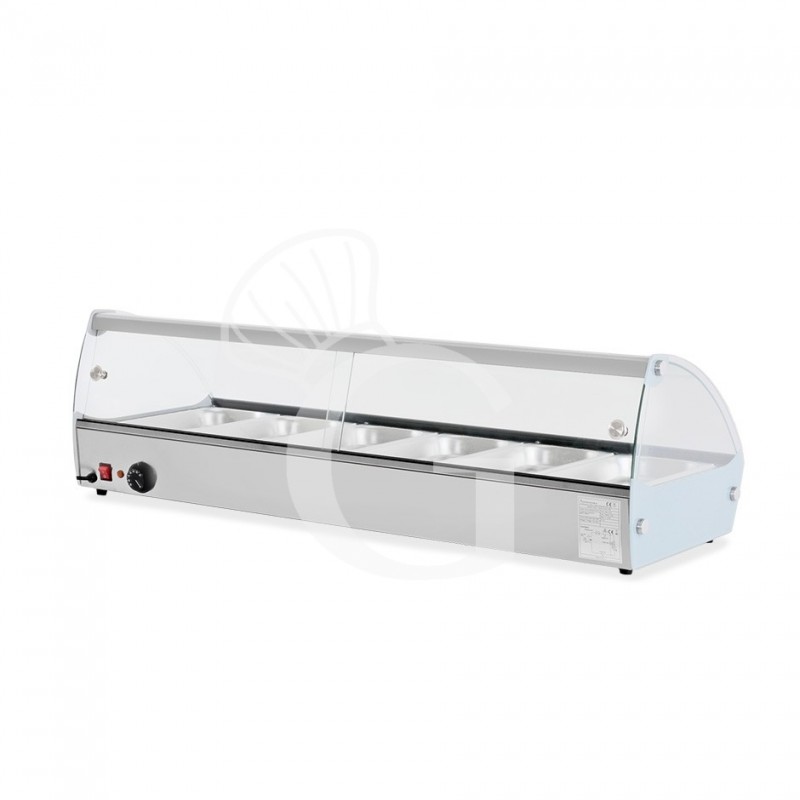 Vetrina Riscaldata inox e vetro 6 bacinelle GN1/3 H 40 mm L 1127 mm x P 420 mm x H 336 mm