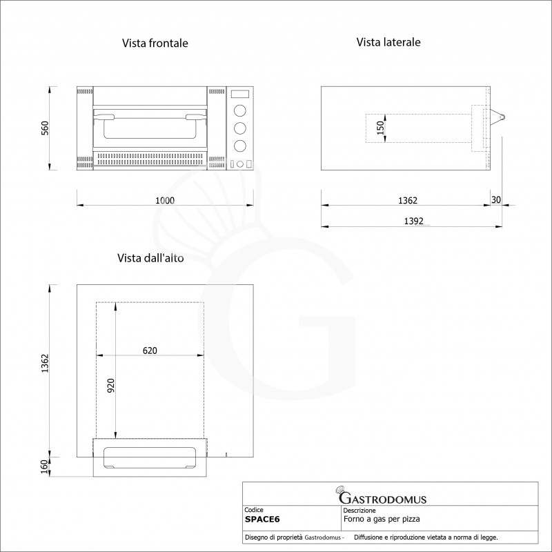 Forno Gas per 6 pizze diametro 300 mm - tecnico