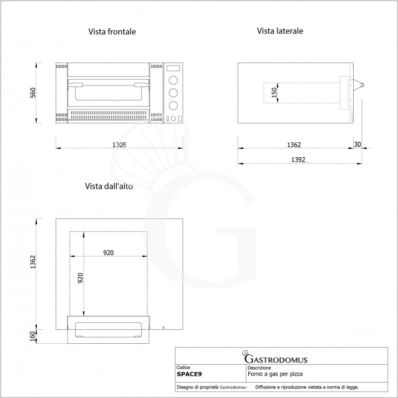 Forno Gas per 9 pizze diametro 300 mm - tecnico