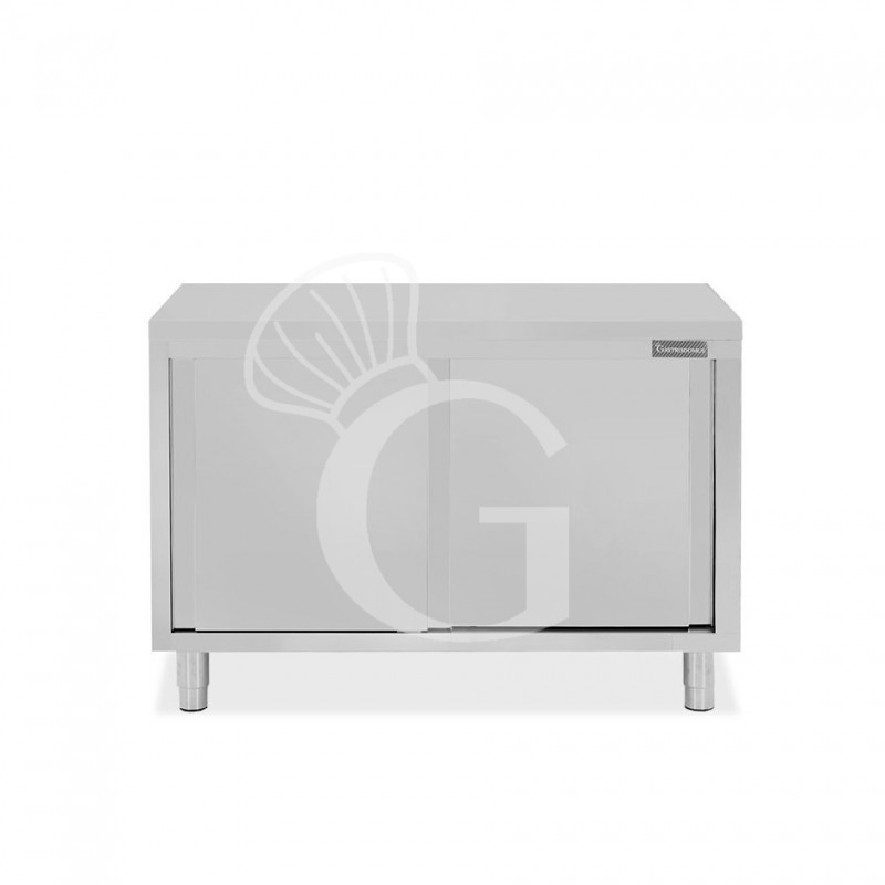 Tavolo armadiato in acciaio inox con 2 porte scorrevoli, L 1200 mm x P 700 mm x H 850 mm