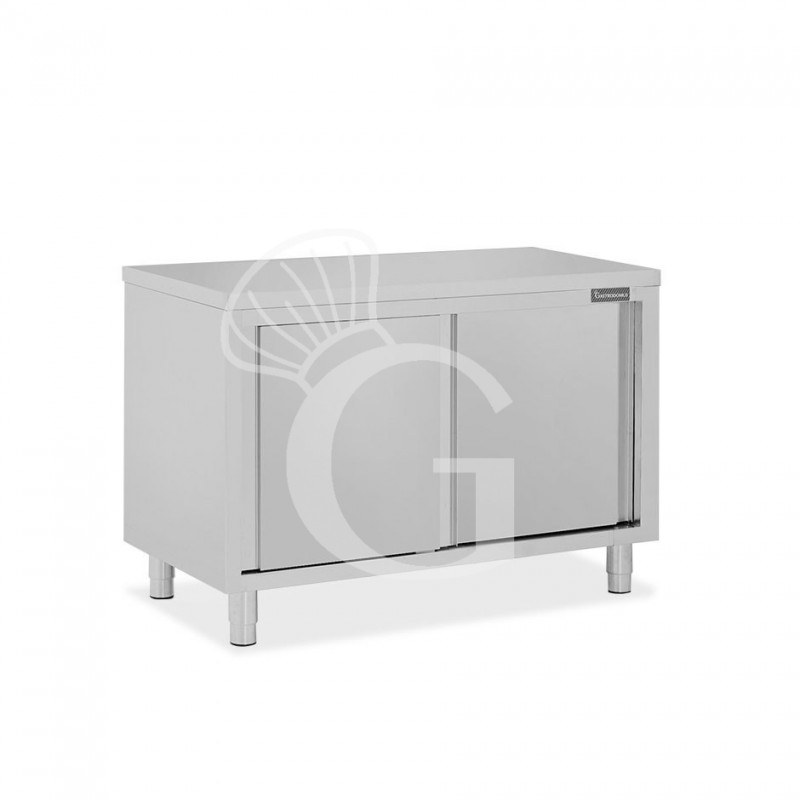 Tavolo armadiato in acciaio inox con 2 porte scorrevoli, L 1200 mm x P 700 mm x H 850 mm