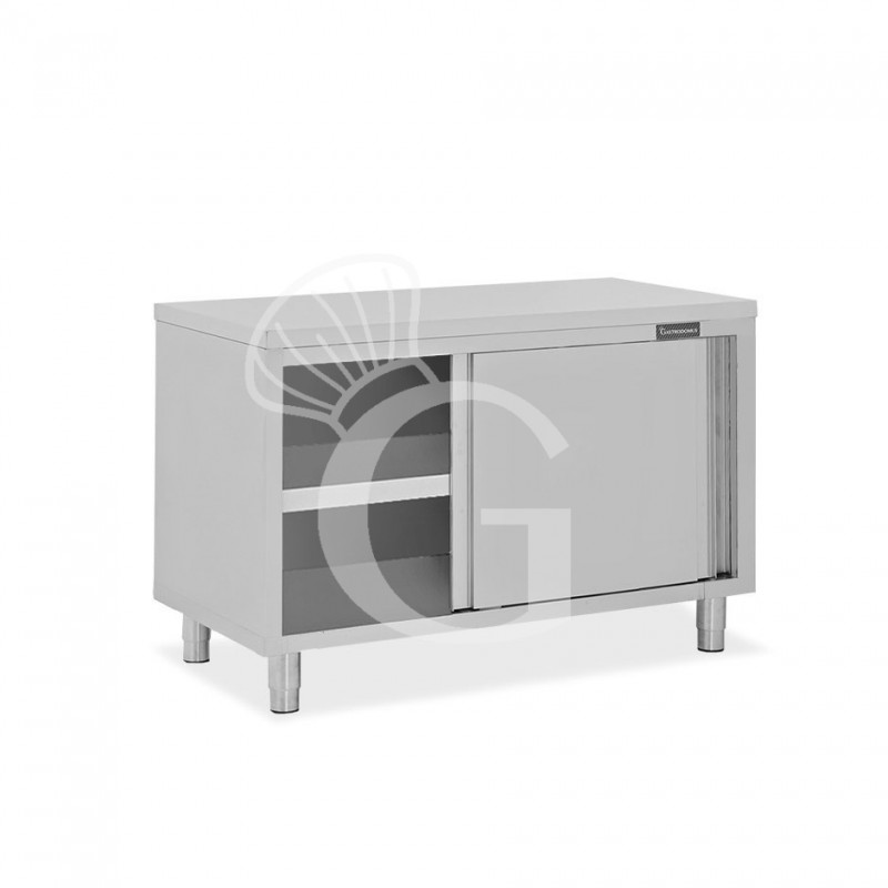 Tavolo armadiato in acciaio inox con 2 porte scorrevoli, L 1200 mm x P 700 mm x H 850 mm