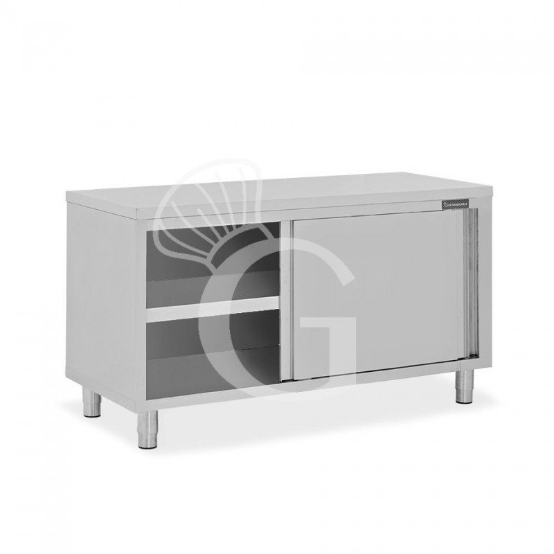 Tavolo armadiato in acciaio inox con 2 porte scorrevoli, L 1600 mm x P 600 mm x H 850 mm
