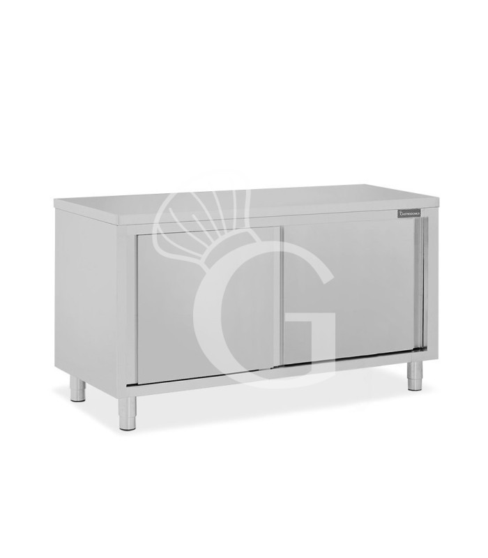 Tavolo armadiato in acciaio inox con 2 porte scorrevoli, L 1500 mm x P 700 mm x H 850 mm