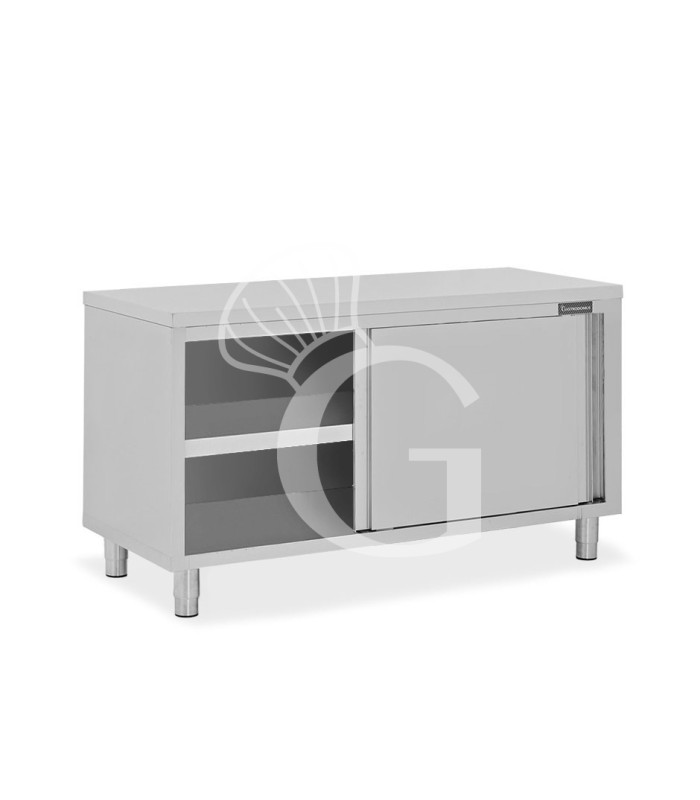 Tavolo armadiato in acciaio inox con 2 porte scorrevoli, L 1500 mm x P 700 mm x H 850 mm