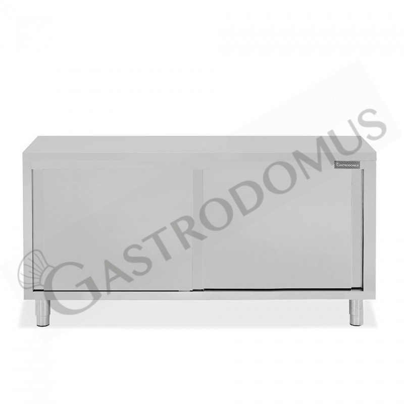 Tavolo armadiato in acciaio inox con 2 porte scorrevoli, L 2000 mm x P 600 mm x H 850 mm Tavolo armadiato in acciaio inox con 2 porte scorrevoli, L 2000 mm x P 600 mm x H 850 mm