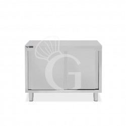 Tavolo armadiato in acciaio inox con 2 porte scorrevoli, L 1000 mm x P 800 mm x H 850 mm