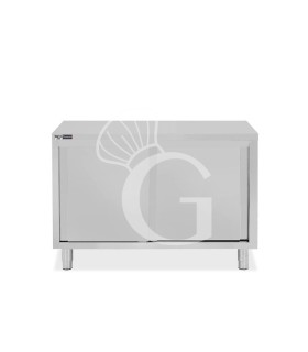 Tavolo armadiato inox con 2 porte scorrevoli, L 1100 mm x P 600 mm x H 850 mm