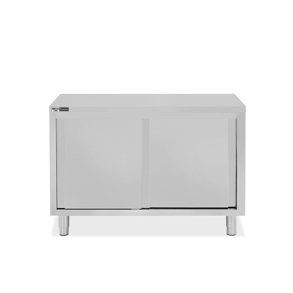 Tavolo armadiato in acciaio inox con 2 porte scorrevoli, L 1200 mm x P 800 mm x H 850 mm