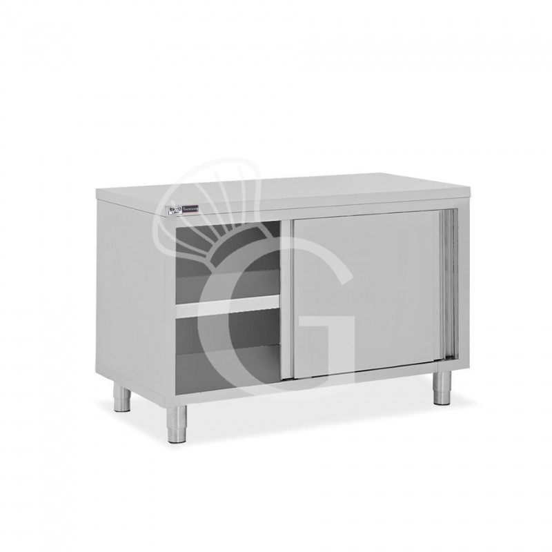 Tavolo armadiato in acciaio inox con 2 porte scorrevoli, L 1200 mm x P 800 mm x H 850 mm