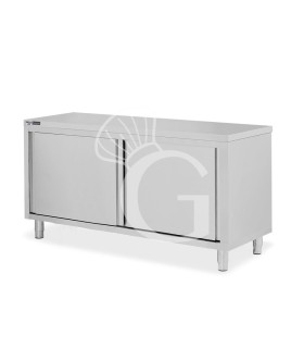 Tavolo armadiato in acciaio inox con 2 porte scorrevoli, L 1800 mm x P 600 mm x H 850 mm