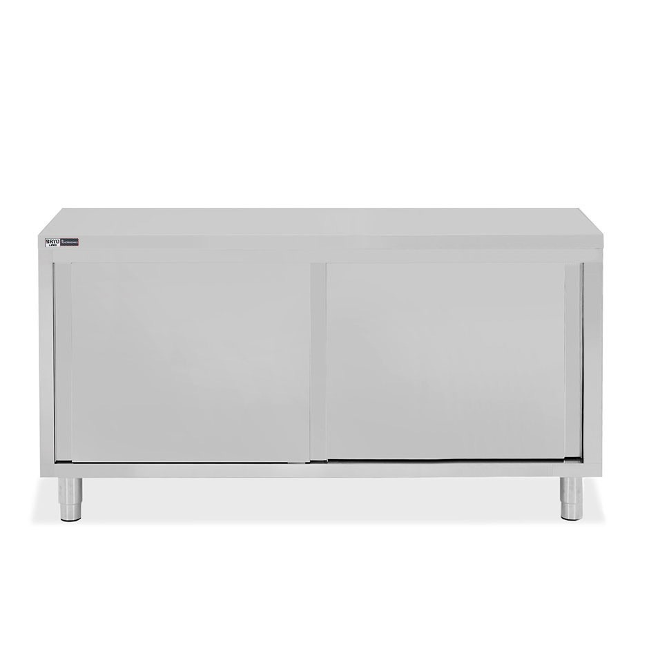 Tavolo armadiato in acciaio inox con 2 porte scorrevoli, L 1700 mm x P 600 mm x H 850 mm