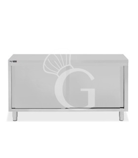 Tavolo armadiato in acciaio inox con 2 porte scorrevoli, L 1800 mm x P 800 mm x H 850 mm