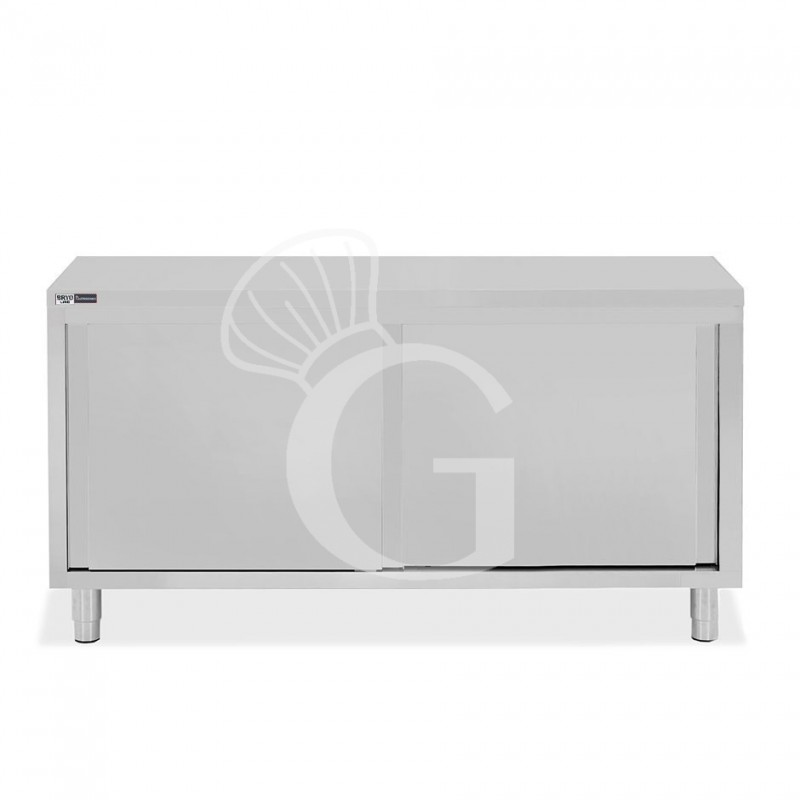 Tavolo armadiato in acciaio inox con 2 porte scorrevoli, L 1800 mm x P 800 mm x H 850 mm