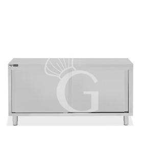 Tavolo armadiato in acciaio inox con 2 porte scorrevoli, L 2000 mm x P 700 mm x H 850 mm