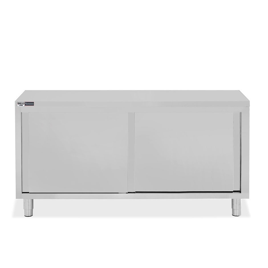 Tavolo armadiato in acciaio inox con 2 porte scorrevoli, L 1900 mm x P 800 mm x H 850 mm