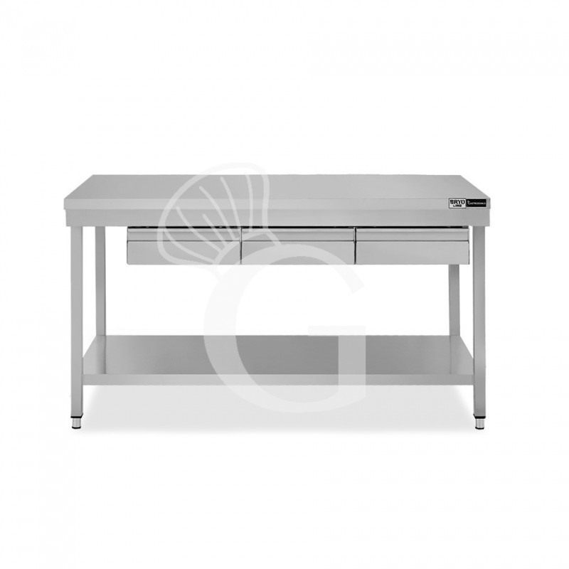 Tavolo inox ripiano 3 cassetti L 1400 mm x P 600 mm x H 865 mm Tavolo inox ripiano 3 cassetti L 1400 mm x P 600 mm x H 865 mm