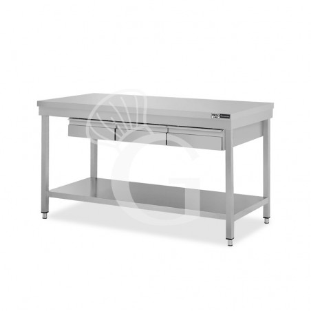 Tavolo inox ripiano 3 cassetti L 1400 mm x P 700 mm x H 865 mm Tavolo inox ripiano 3 cassetti L 1400 mm x P 700 mm x H 865 mm