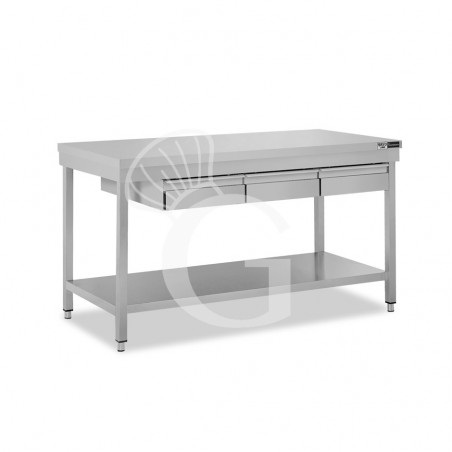 Tavolo inox ripiano 3 cassetti L 1400 mm x P 700 mm x H 865 mm Tavolo inox ripiano 3 cassetti L 1400 mm x P 700 mm x H 865 mm