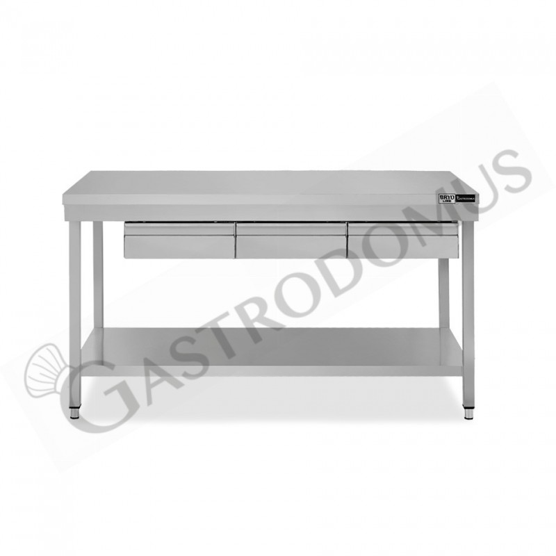 Tavolo inox ripiano 3 cassetti L 1400 mm x P 700 mm x H 865 mm Tavolo inox ripiano 3 cassetti L 1400 mm x P 700 mm x H 865 mm