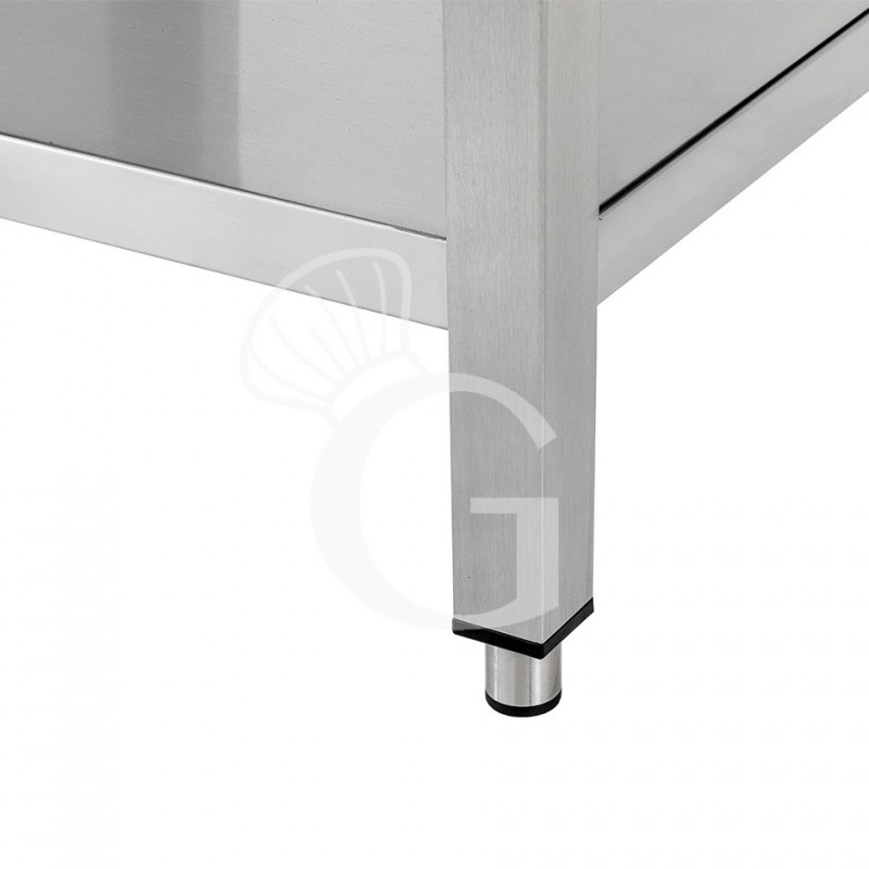 Tavolo inox ripiano 3 cassetti L 1400 mm x P 700 mm x H 865 mm - dettaglio piedino