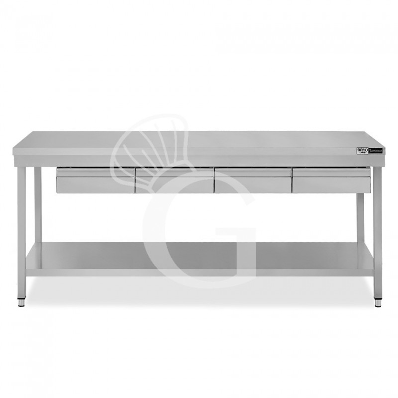 Tavolo inox ripiano 4 cassetti L 1900 mm x P 600 mm x H 865 mm Tavolo inox ripiano 4 cassetti L 1900 mm x P 600 mm x H 865 mm