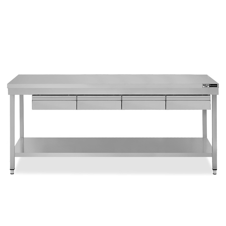 Tavolo inox ripiano 4 cassetti L 1900 mm x P 600 mm x H 865 mm