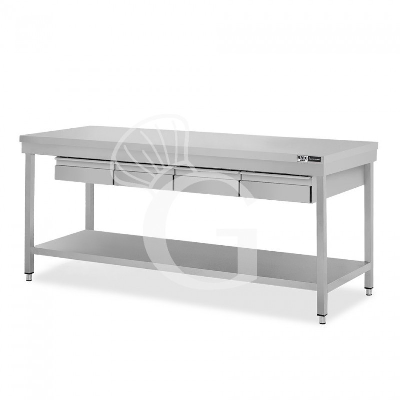 Tavolo inox ripiano 4 cassetti L 1900 mm x P 700 mm x H 865 mm