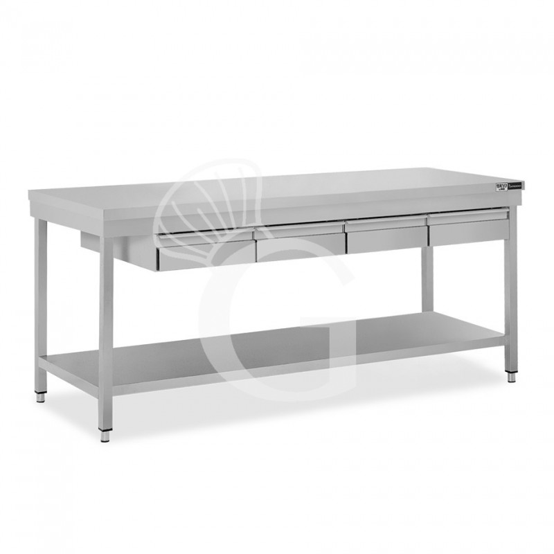 Tavolo inox ripiano 4 cassetti L 1900 mm x P 700 mm x H 865 mm