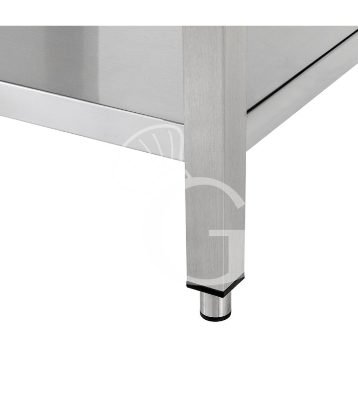 Tavolo inox ripiano alzatina 2 cassetti L 1200 mm x P 700 mm x H 965 mm- dettaglio piedini