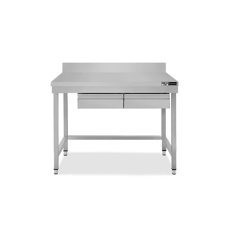 Tavolo inox 2 cassetti alzatina L 1000 mm x P 600 mm x H 965 mm