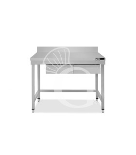 Tavolo inox 2 cassetti alzatina L 1000 mm x P 700 mm x H 965 mm