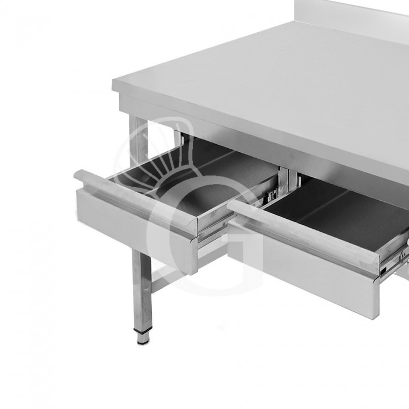Tavolo inox 2 cassetti alzatina L 1100 mm x P 700 mm x H 965 mm