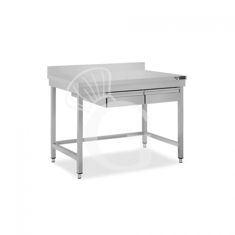 Tavolo inox 2 cassetti alzatina L 1100 mm x P 700 mm x H 965 mm