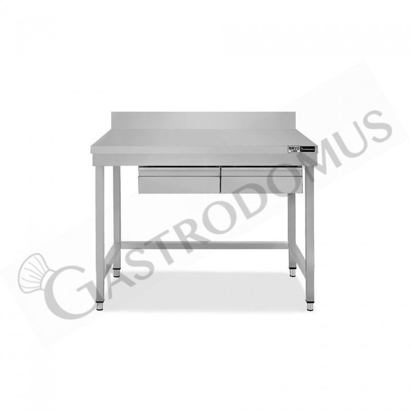 Tavolo inox 2 cassetti alzatina L 1100 mm x P 700 mm x H 965 mm Tavolo inox 2 cassetti alzatina L 1100 mm x P 700 mm x H 965 mm