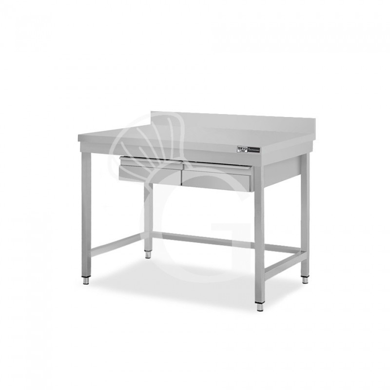 Tavolo inox 2 cassetti alzatina L 1100 mm x P 700 mm x H 965 mm