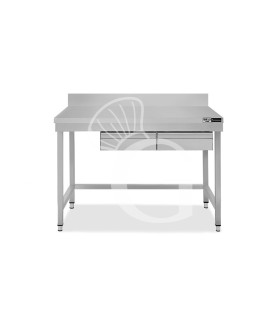 Tavolo inox 2 cassetti alzatina L 1300 mm x P 600 mm x H 965 mm